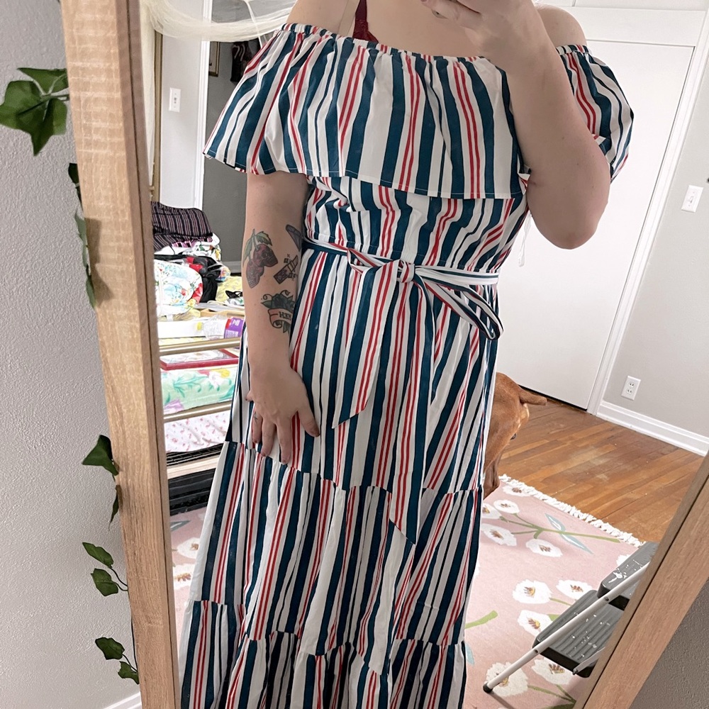 NWOT Off Shoulder Red, White, Blue Dress